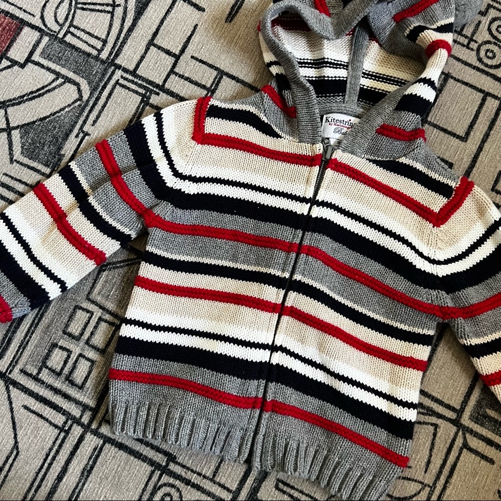 Kitestrings by Hartstrings knit hooded zip up sweater, cotton, striped